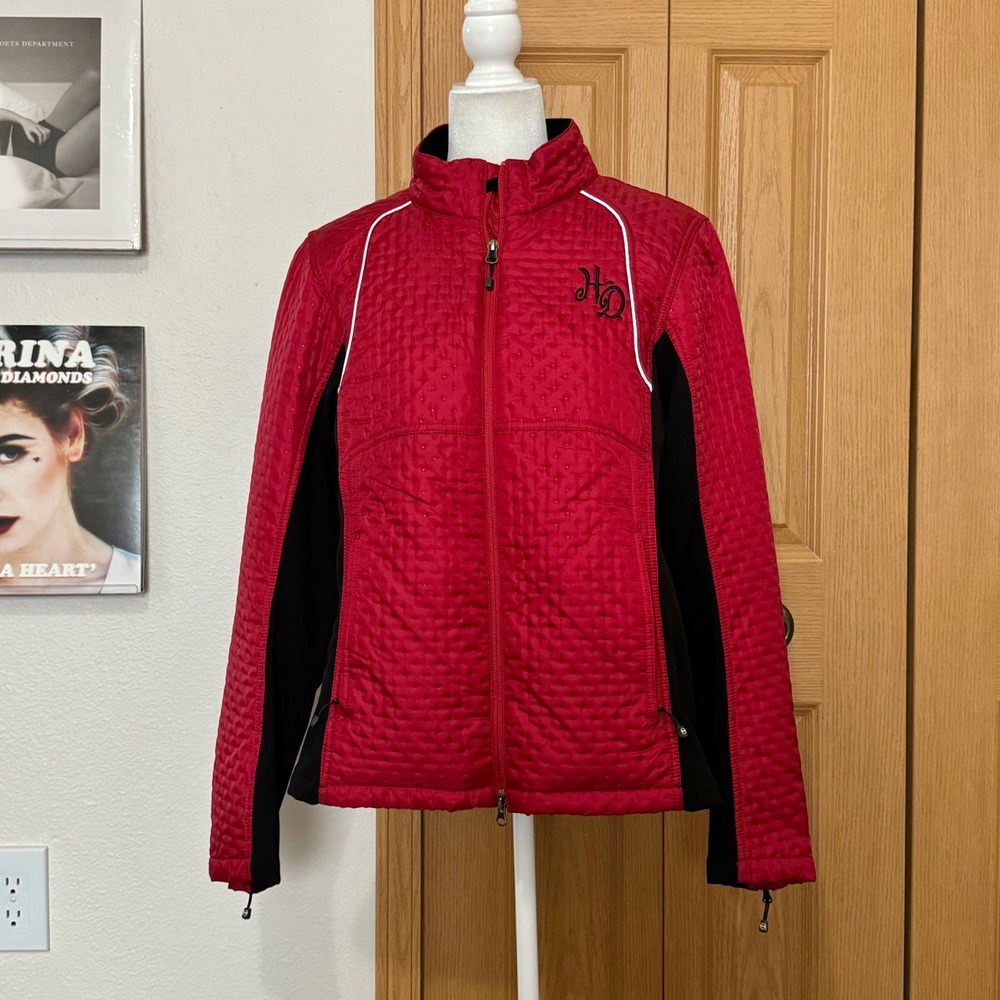 Harley-Davidson Red Quilted Full Zip Jacket XL Reflective Biker Coat Streetwear